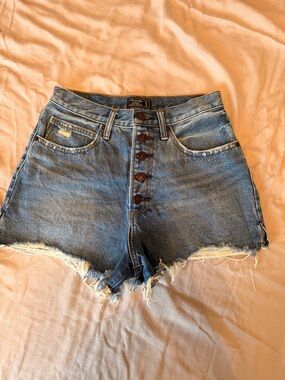 Abercrombie & Fitch Distressed Button-Fly Denim Shorts - Blue